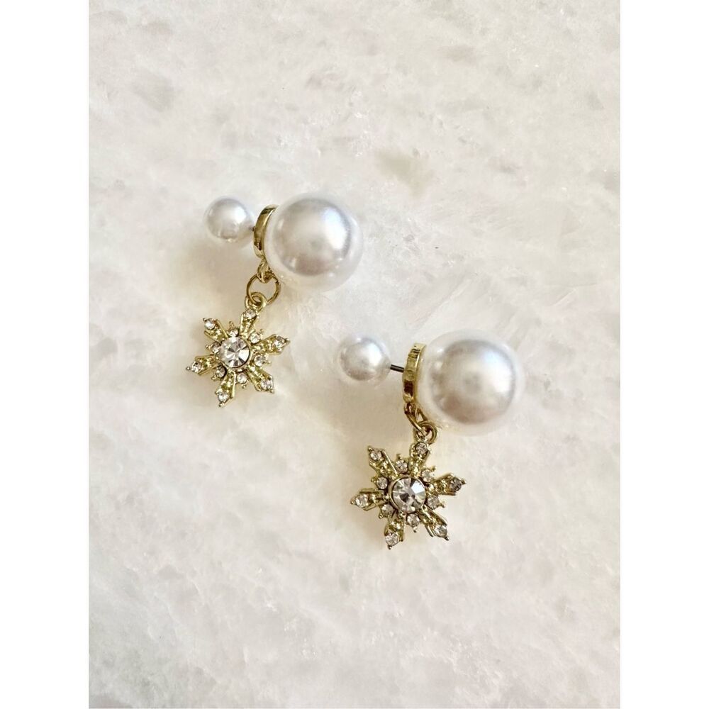 Christmas snowflake with bobble pearl stud earrings with pearl jacket
